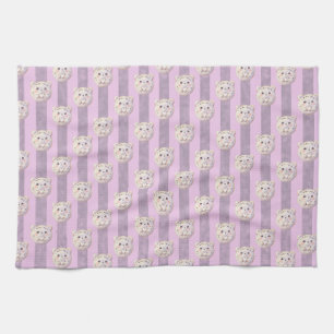 Cute Lavender Purple Teddy Bear and Stripe Tea Towel