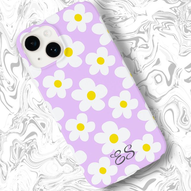 Cute lavender retro daisies on girly floral Case-Mate iPhone case (Creator Uploaded)