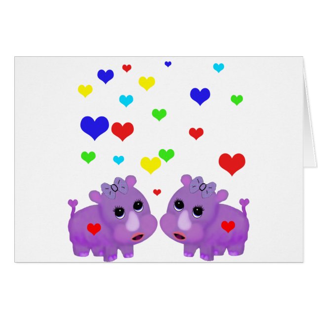 Cute Lavender Rhino Rainbow Heart Rhinoceros GLBT (Front Horizontal)