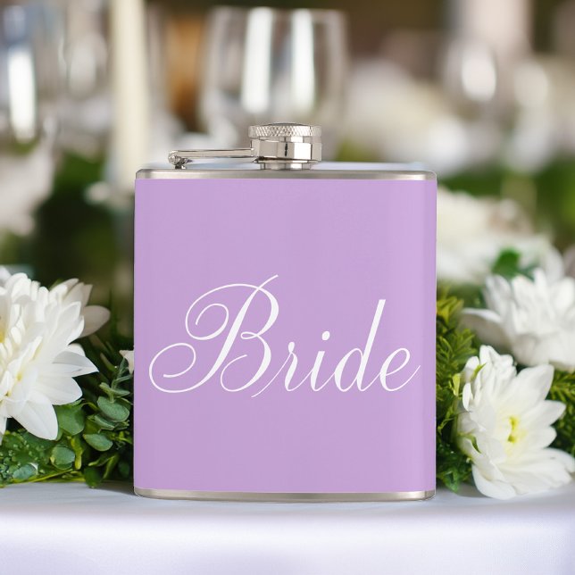 Cute Lavender Script Typography "Bride" Hip Flask (Creator Uploaded)