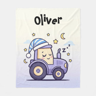Cute Lavender Sleepy Tractor  Fleece Blanket