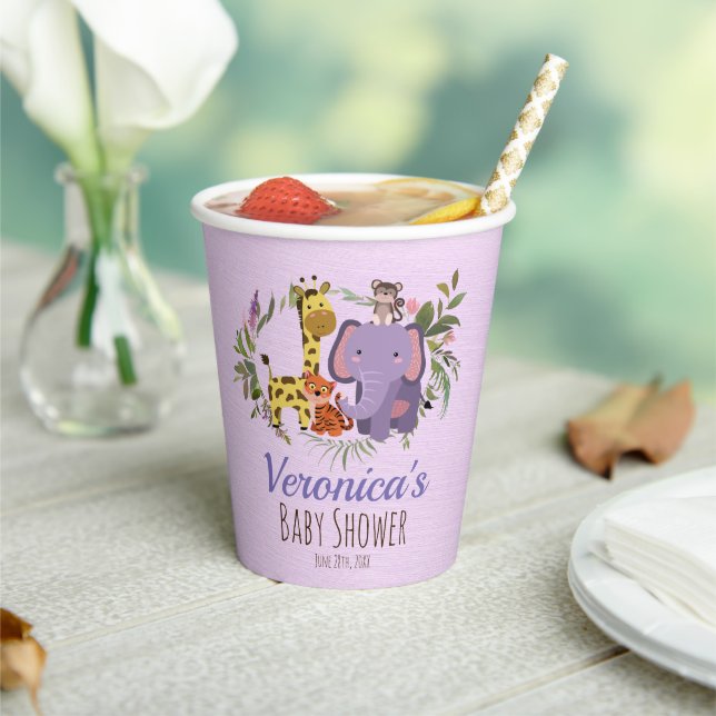 Cute LavenderJungle Safari Watercolor Baby Shower  Paper Cups (Insitu)