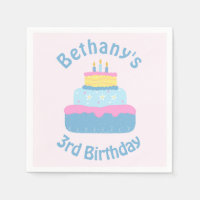 Cute Layered 3 Candles Kids Birthday Cake Custom