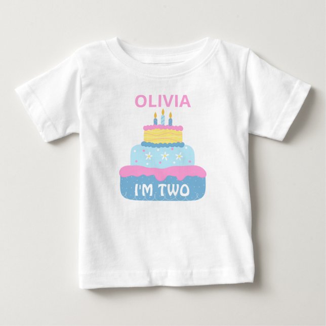 Cute Layered Birthday Girl 2 year old Personalised Baby T-Shirt (Front)