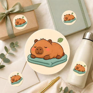 Cute Lazy Capybara Sleeping on Blanket Sticker