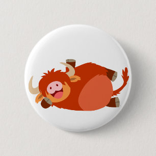 Cute  Lazy Cartoon Highland Cow Button Badge