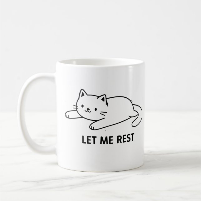 Cute Lazy Cat “Let Me Rest” Mug (Left)