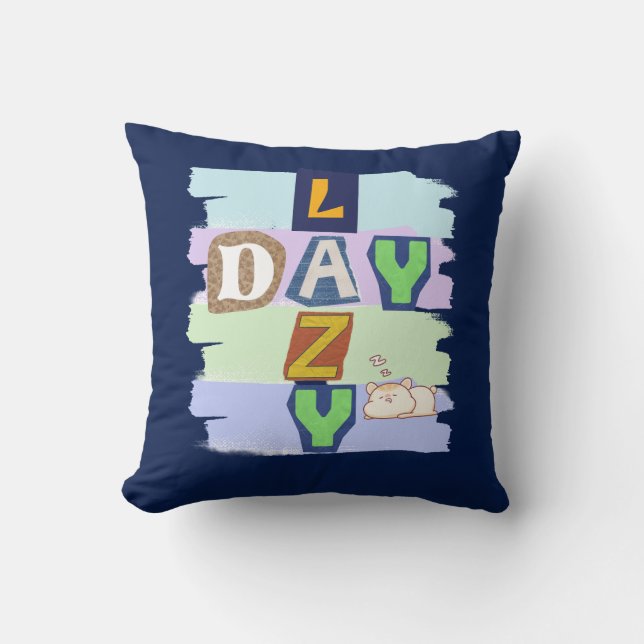 Cute Lazy Day Magazine Cutout Throw Pillow (Front)