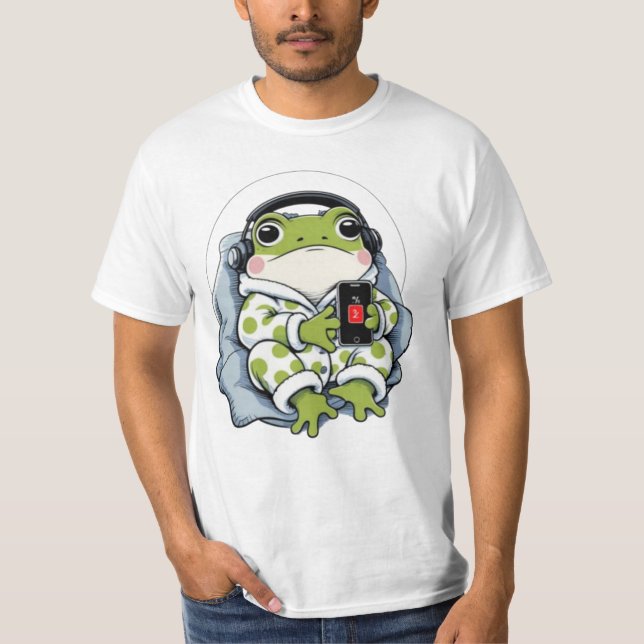 Cute Lazy Frog – Cosy Pajama Humour T-Shirt (Front)