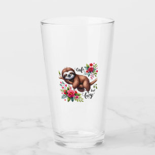 Cute Lazy Sloth Flowers Glass