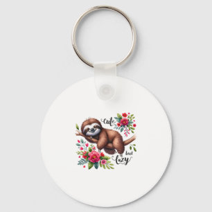 Cute Lazy Sloth Flowers Key Ring