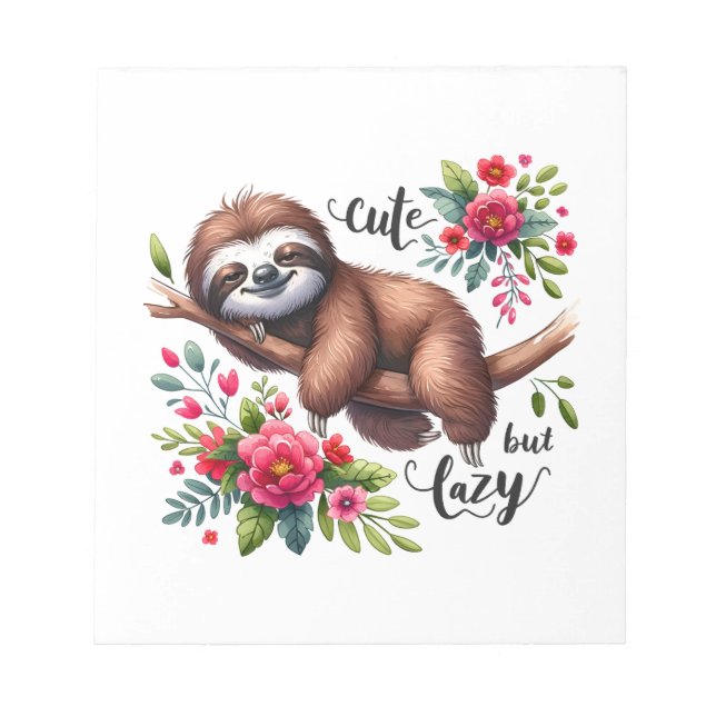 Cute Lazy Sloth Flowers Notepad (Front)