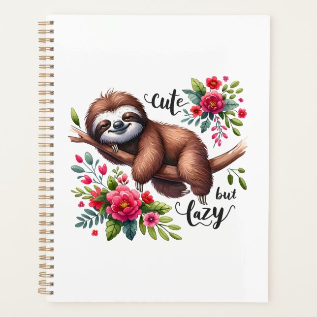 Cute Lazy Sloth Flowers Planner (Front)