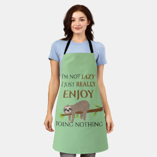 Cute Lazy Sloth Hanging on Tree Funny Text Apron
