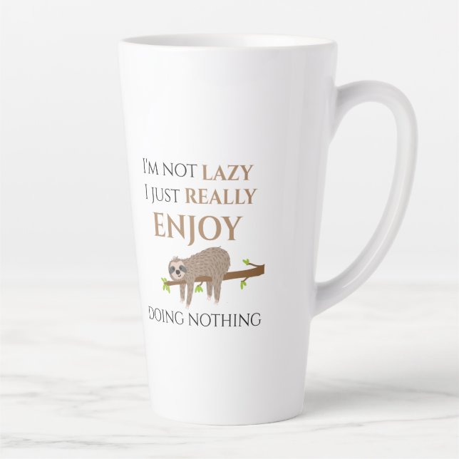 Cute Lazy Sloth Hanging on Tree Funny Text Latte Mug (Right)