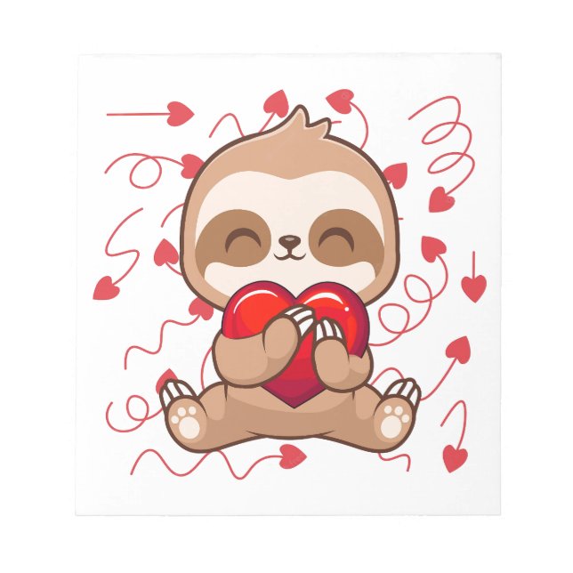 Cute Lazy Sloth Holding Heart Love Sloth Notepad (Front)