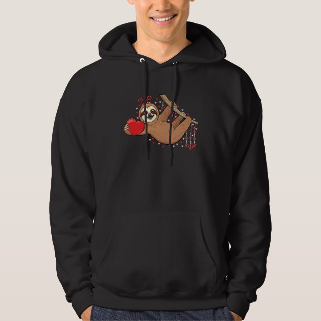 Cute lazy sloth holding heart love sloth valentine hoodie (Front)