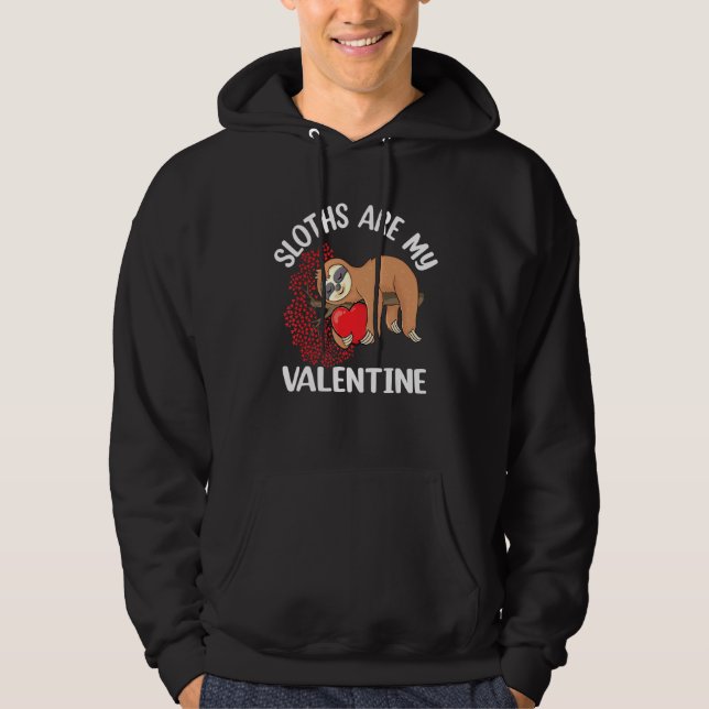 Cute Lazy Sloth Holding Heart Love Sloth Valentine Hoodie (Front)