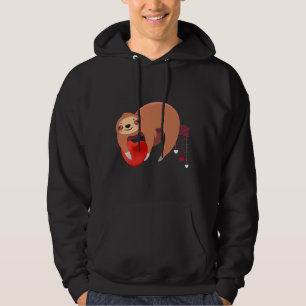 Cute Lazy Sloth Holding Heart Love Sloth Valentine Hoodie