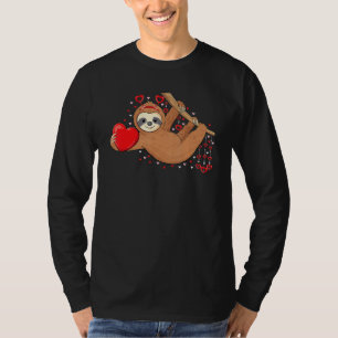 Cute Lazy Sloth Holding Heart Love Sloth Valentine T-Shirt