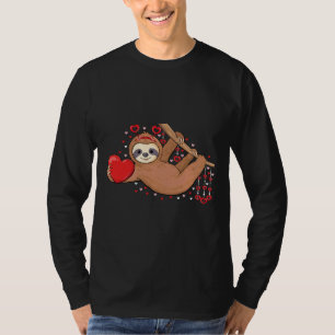 Cute Lazy Sloth Holding Heart Love Sloth Valentine T-Shirt