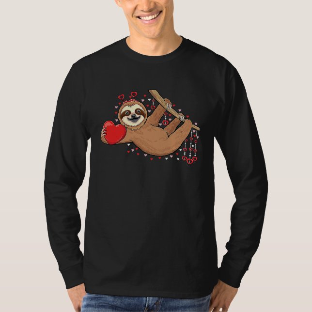Cute lazy sloth holding heart love sloth valentine T-Shirt (Front)
