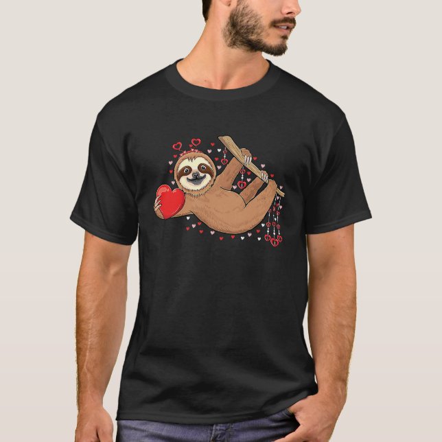 Cute lazy sloth holding heart love sloth valentine T-Shirt (Front)
