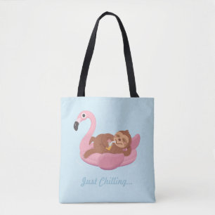 Cute Lazy Sloth On Pink Flamingo Float Summer Tote