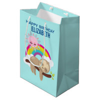 Cute Lazy Sloth with Sun & Rainbow Birthday