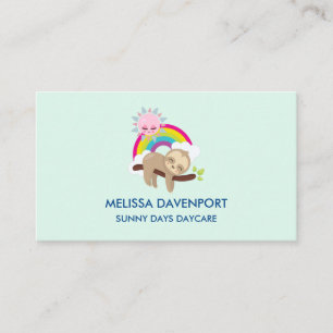 Cute Lazy Sloth with Sun & Rainbow Business Card