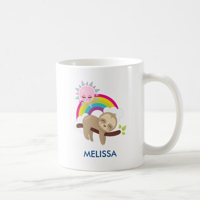 Cute Lazy Sloth with Sun & Rainbow Coffee Mug (Right)