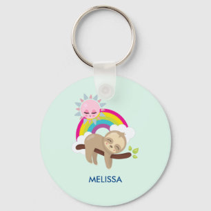 Cute Lazy Sloth with Sun & Rainbow Key Ring