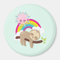 Cute Lazy Sloth with Sun & Rainbow