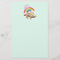 Cute Lazy Sloth with Sun & Rainbow