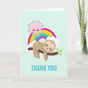 Cute Lazy Sloth with Sun & Rainbow Thank You Card