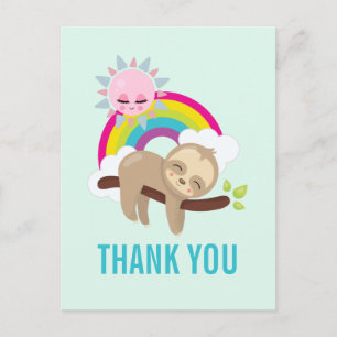 Cute Lazy Sloth with Sun & Rainbow Thank You Postcard