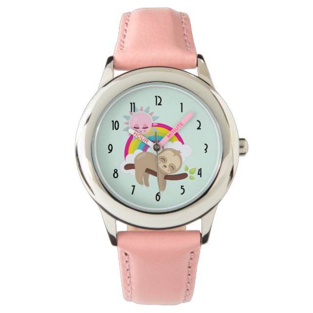 Cute Lazy Sloth with Sun & Rainbow Watch (Front)