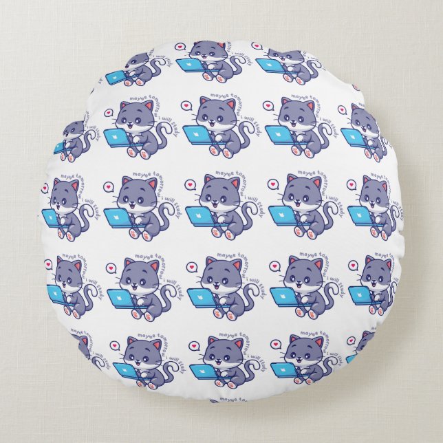 cute lazy student - maybe tomorrow i will study round cushion (Front)