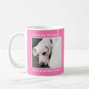 Cute Lazy White Dog Waiting For Easter Candy Pink Coffee Mug