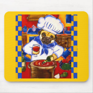 Cute Le Cafe Pug Chef Mouse Pad