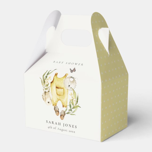 Cute Leafy Foliage Yellow Clothes Baby Shower Favour Box (Front Side)