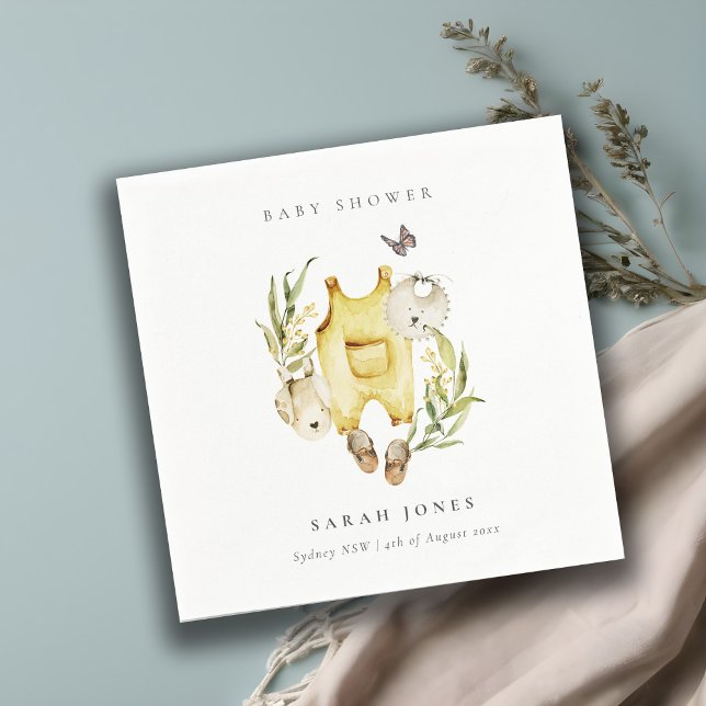 Cute Leafy Foliage Yellow Clothes Baby Shower Napkin (Creator Uploaded)