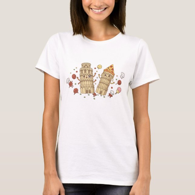 Cute Leaning Tower - Kawaii Italy Food Lover T-Shirt (Front)