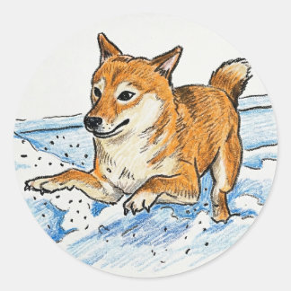 Cute "Leap Into Love" Shiba Inu Valentine's Day Classic Round Sticker
