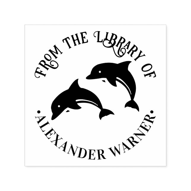 Cute Leaping Dolphins Silhouette Library Book Name Self-inking Stamp (Design)