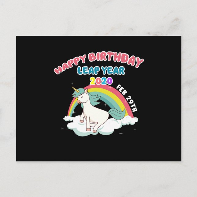 Cute Leapling Unicorn Leaper Leap Year Happy Birth Postcard (Front)