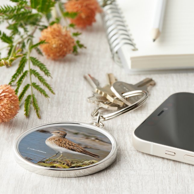 Cute Least Sandpiper on Mudflats Key Ring (Side)