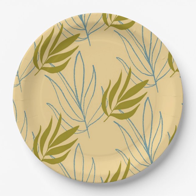 Cute leaves on pink pattern paper plate (Front)