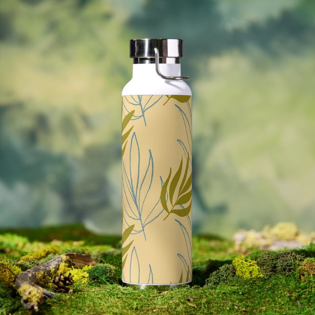 Cute leaves on pink pattern water bottle (Outdoor)