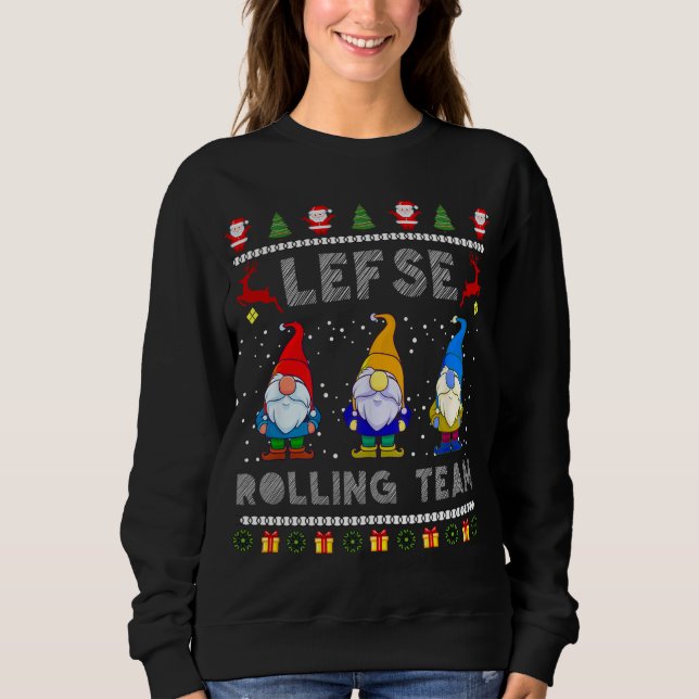 Cute Lefse Rolling Team Norwegian Gnomes Ugly Xmas Sweatshirt (Front)